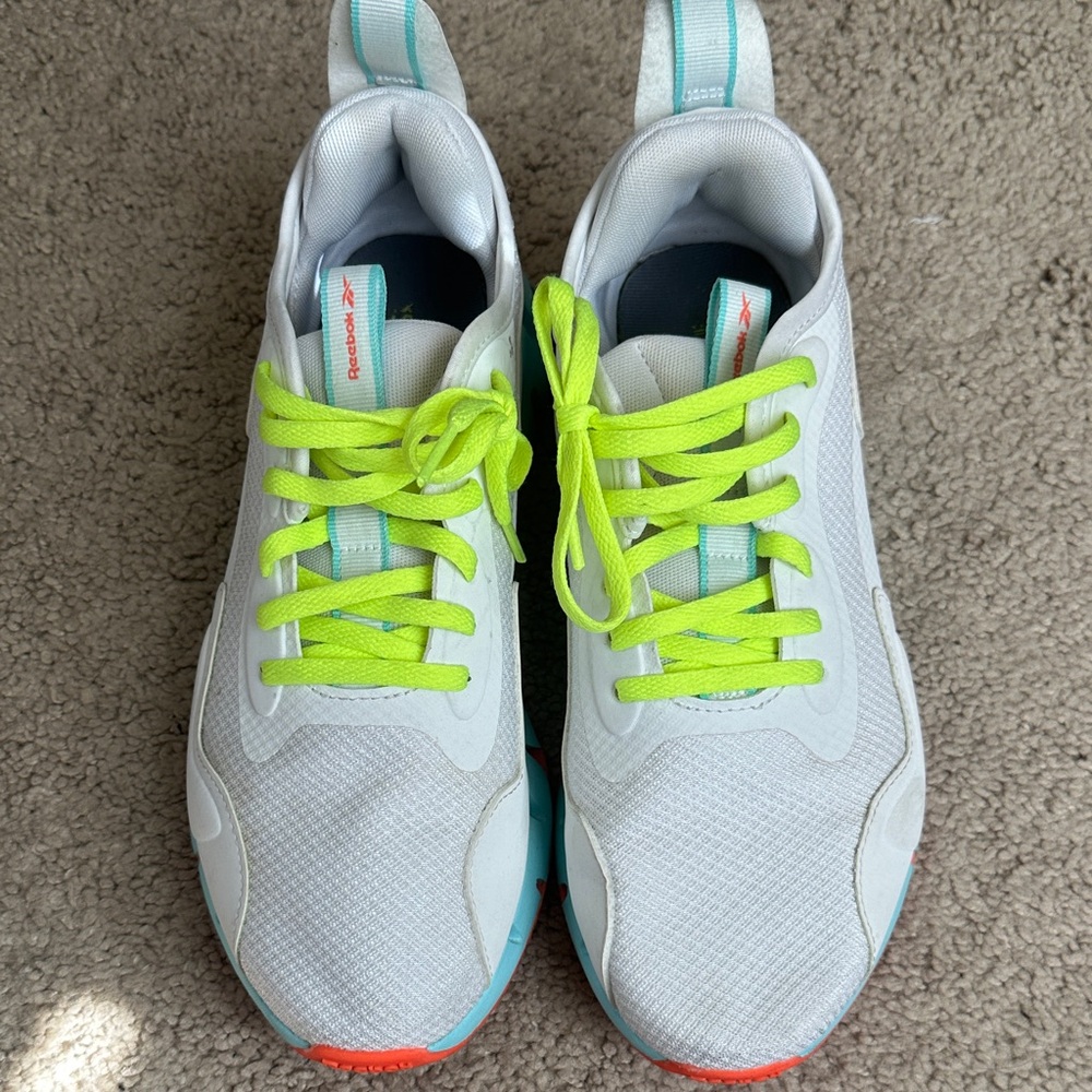 Reebok Women’s Sneakers in White, Orange, Blue, and Neon Yellow